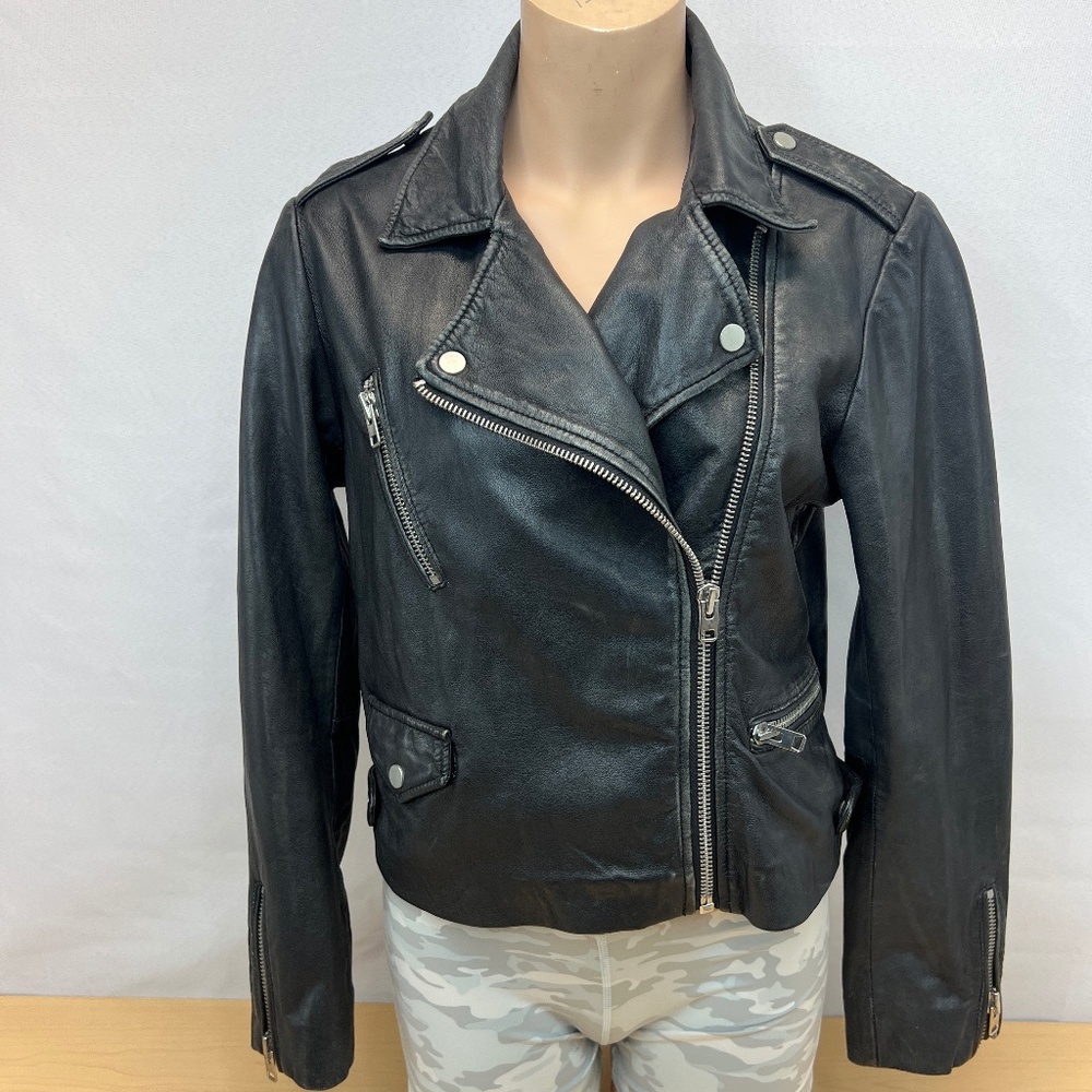 TOPSHOP Black Leather Moto Jacket Size: 10